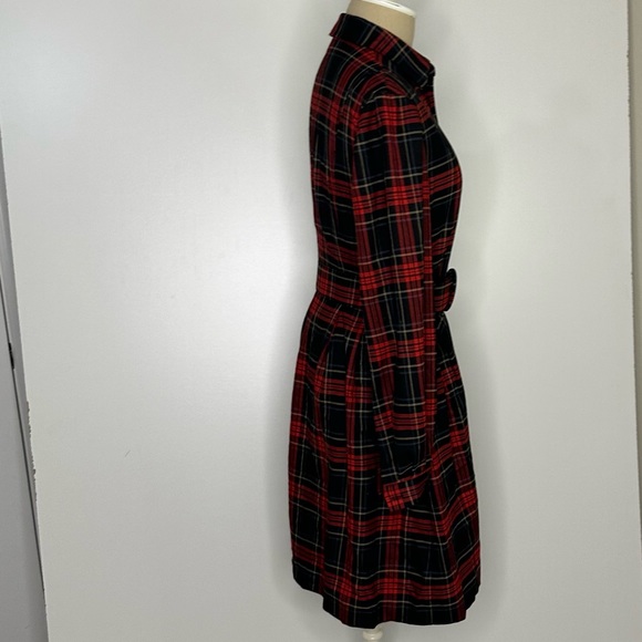 cremieux red plaid belted shirt dress 2 - Picture 2 of 16